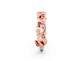 Rose gold Round Pink Sapphire Leaf Eternity Band with Bezel Setting_44