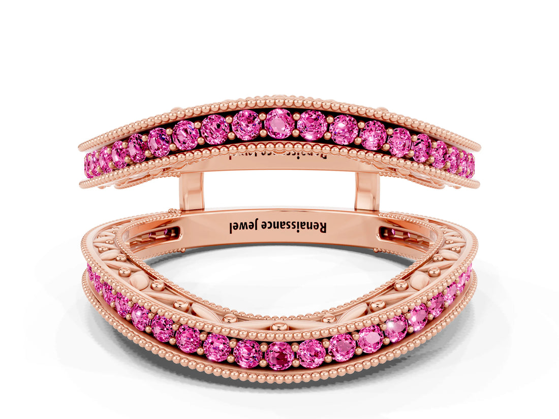 Rose gold Round Pink Sapphire Milgrain Eternity Band with Channel Setting_18