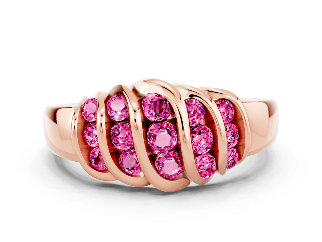 Rose gold Round Pink Sapphire Multi-Row Crossover Band_6