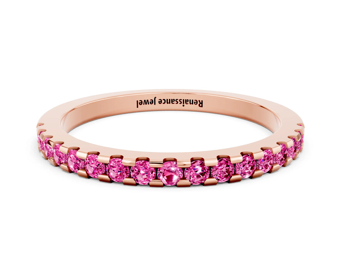 Rose gold Round Pink Sapphire Pavé Set Eternity Band with Micro Prong Setting_18