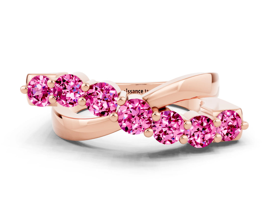 Rose gold Round Pink Sapphire Prong-Set Crossover Band_6
