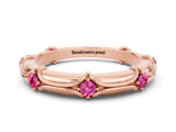 Rose gold Round Pink Sapphire Prong Set Milgrain Eternity Band_6