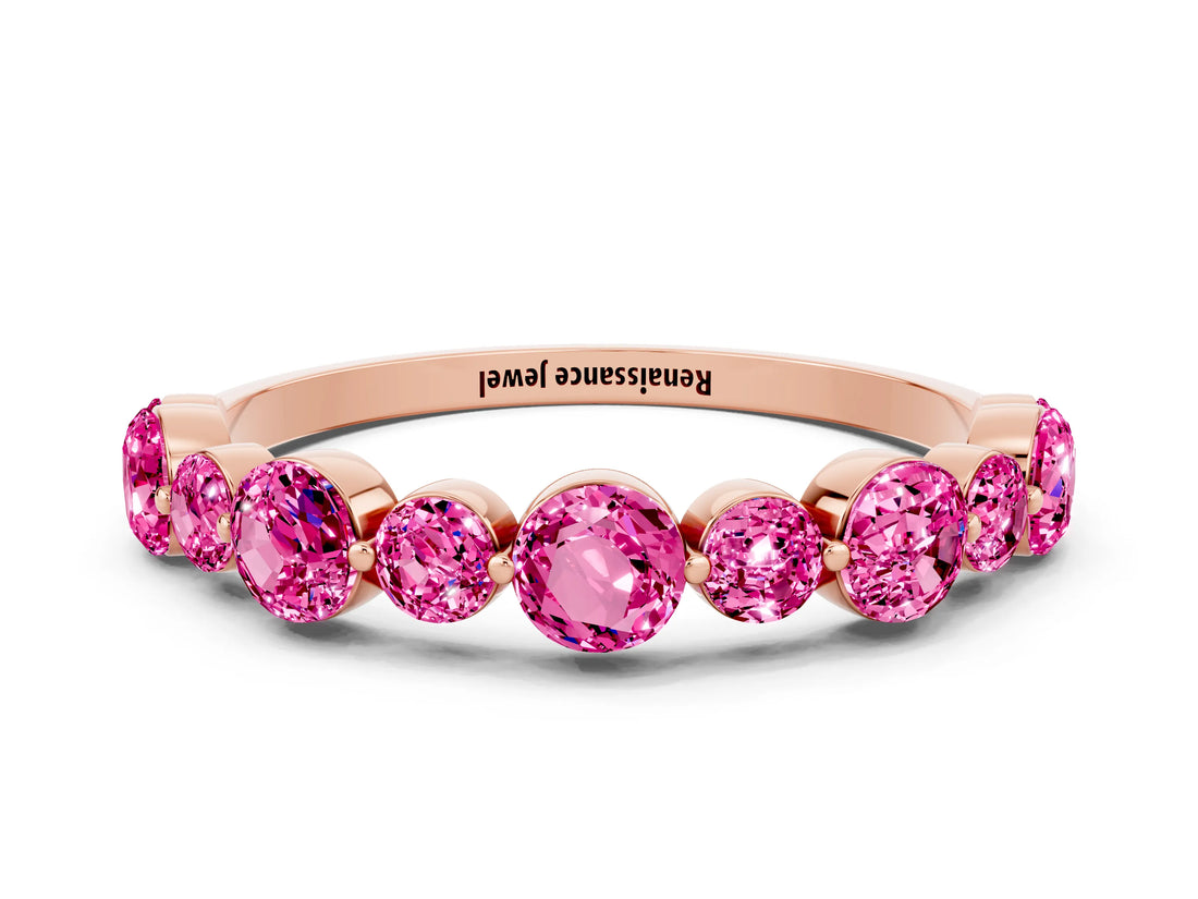 Rose gold Round Pink Sapphire Scalloped Prong Set Eternity Band_30