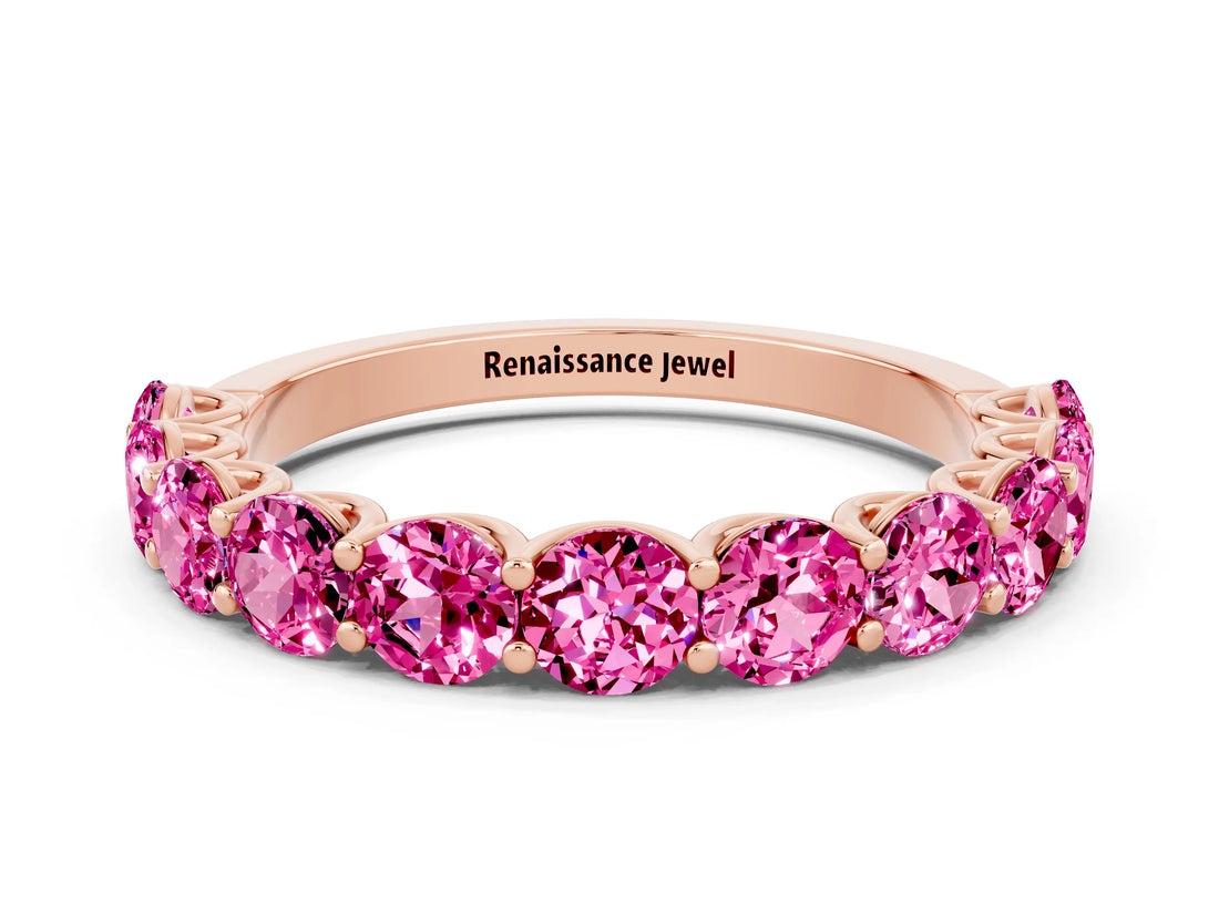 Rose gold Round Pink Sapphire Shared Prong Eternity Band_6