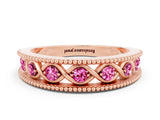 Rose gold Round Pink Sapphire Twist Milgrain Band with Bezel Setting_12