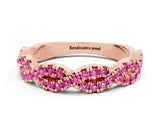 Rose gold Round Pink Sapphire Twisted Eternity Band with Pavé and Shared Prong Setting_18