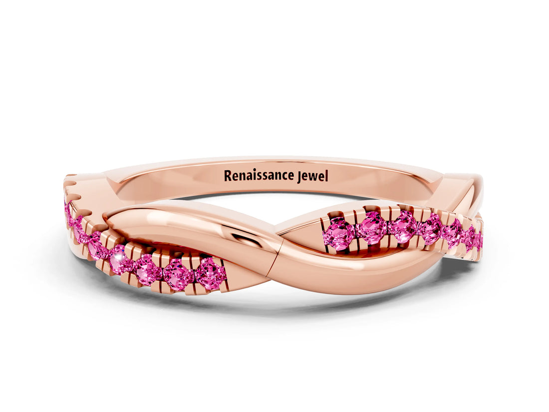 Rose gold Round Pink Sapphire Twisted Infinity Band with Prong Setting_18