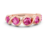 Rose gold Round Pink Sapphire Wave Band with Channel Setting and Shared Prongs_6
