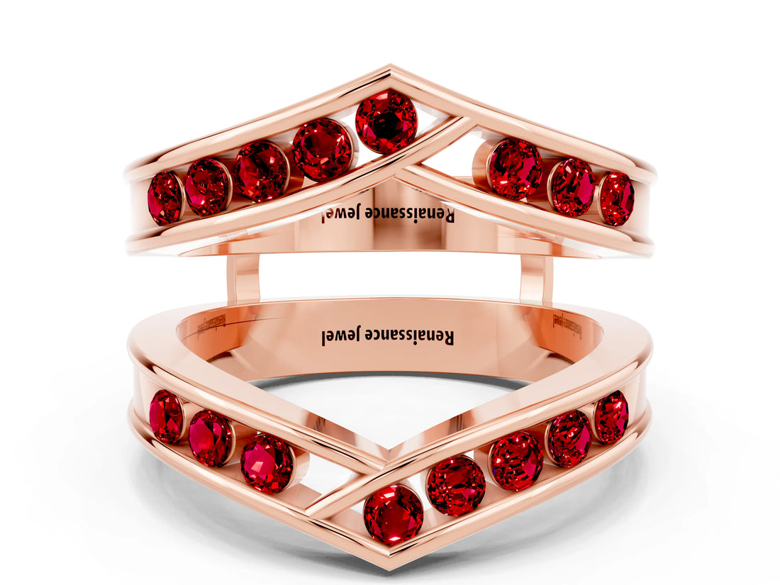 Rose gold Round Ruby Channel-Set Chevron Band_6