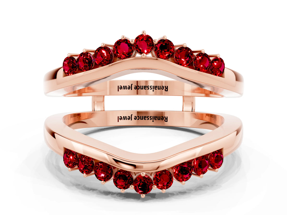 Rose gold Round Ruby Chevron Contour Band with Prong Setting_6