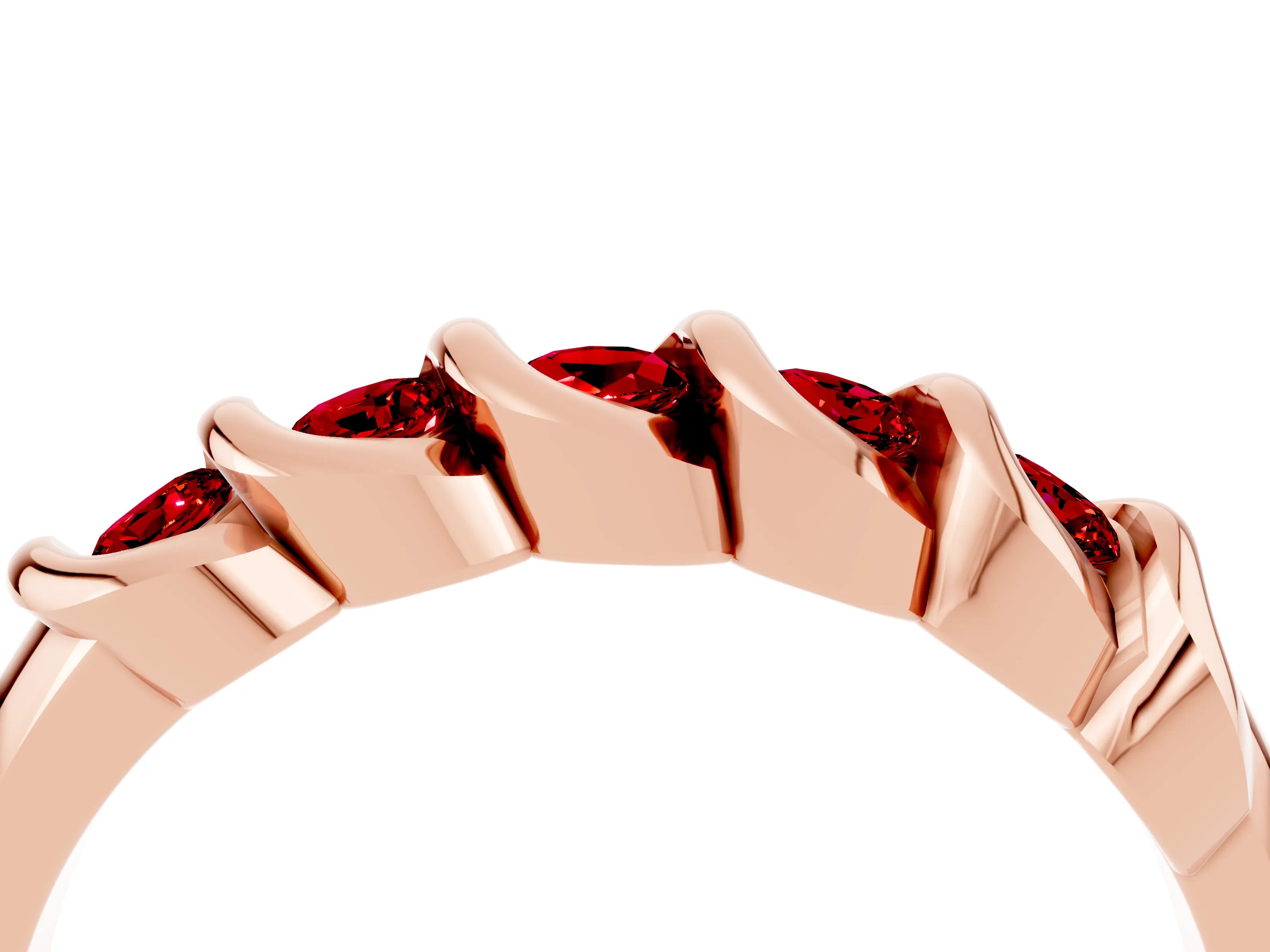 Rose gold Round Ruby Eternity Band with Twist Prong Setting_10