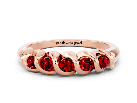 Rose gold Round Ruby Eternity Band with Twist Prong Setting_6
