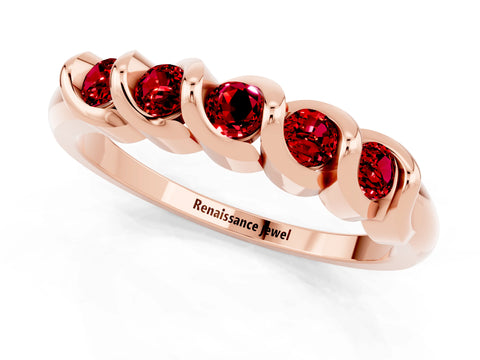 Rose gold Round Ruby Eternity Band with Twist Prong Setting_7
