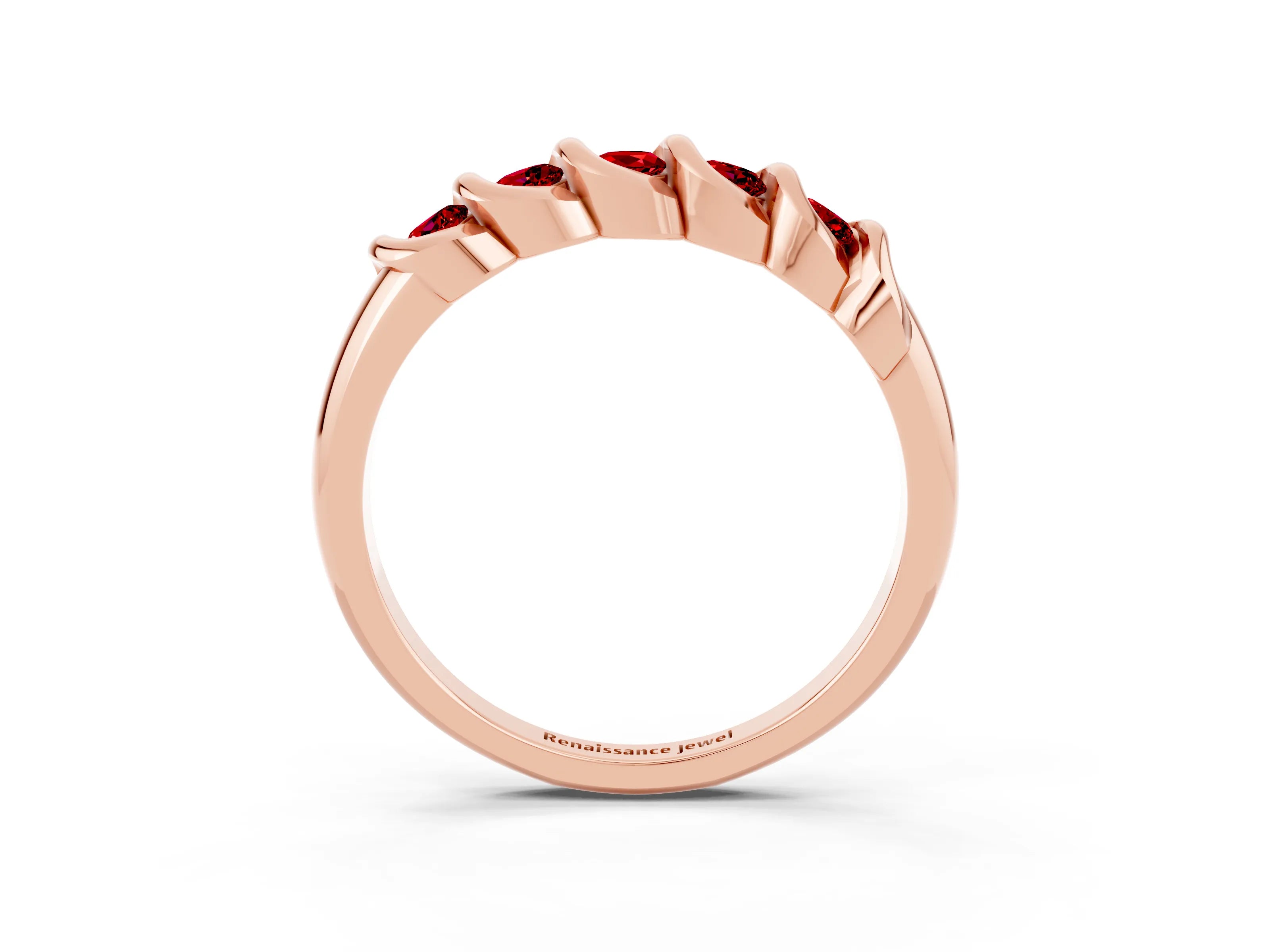 Rose gold Round Ruby Eternity Band with Twist Prong Setting_9