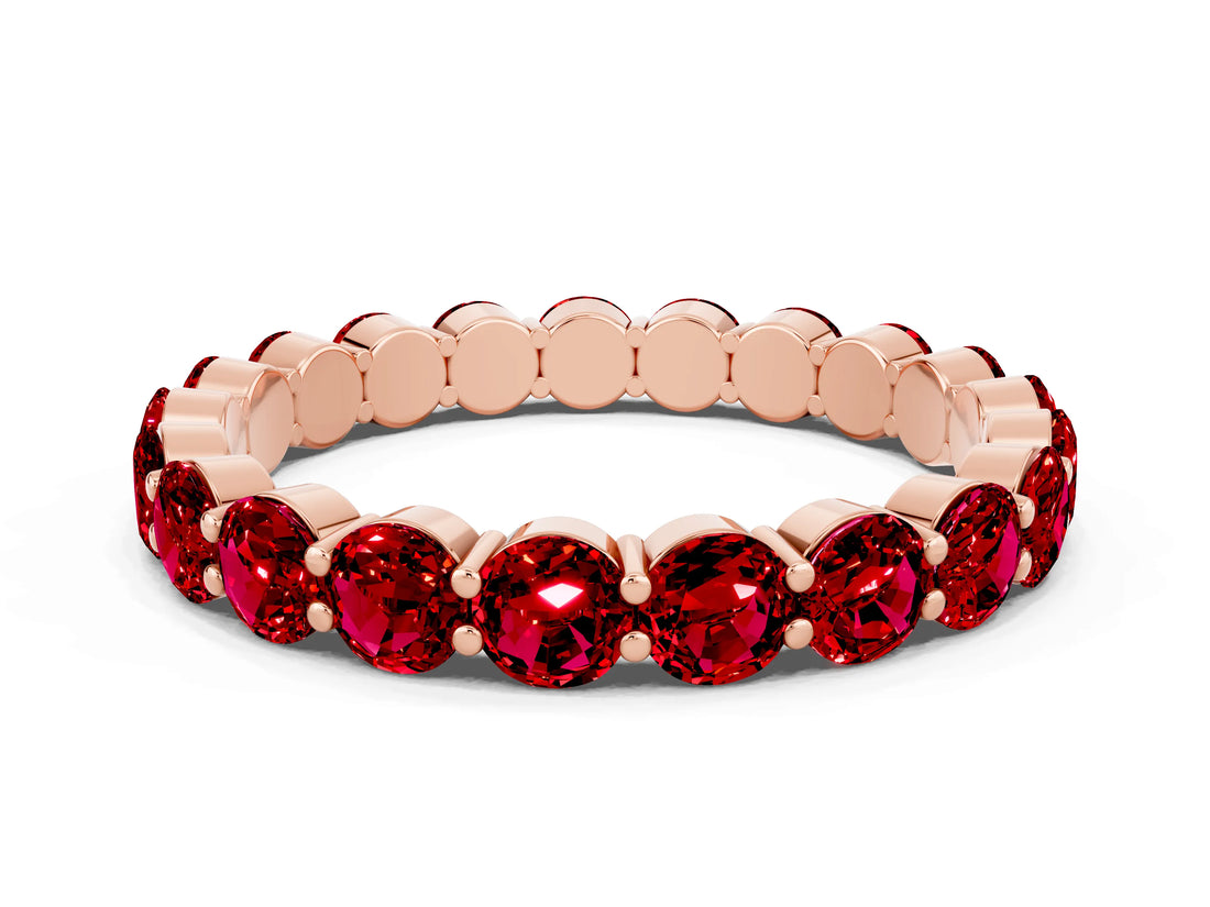 Rose gold Round Ruby Eternity Band with U-Prong Setting_30