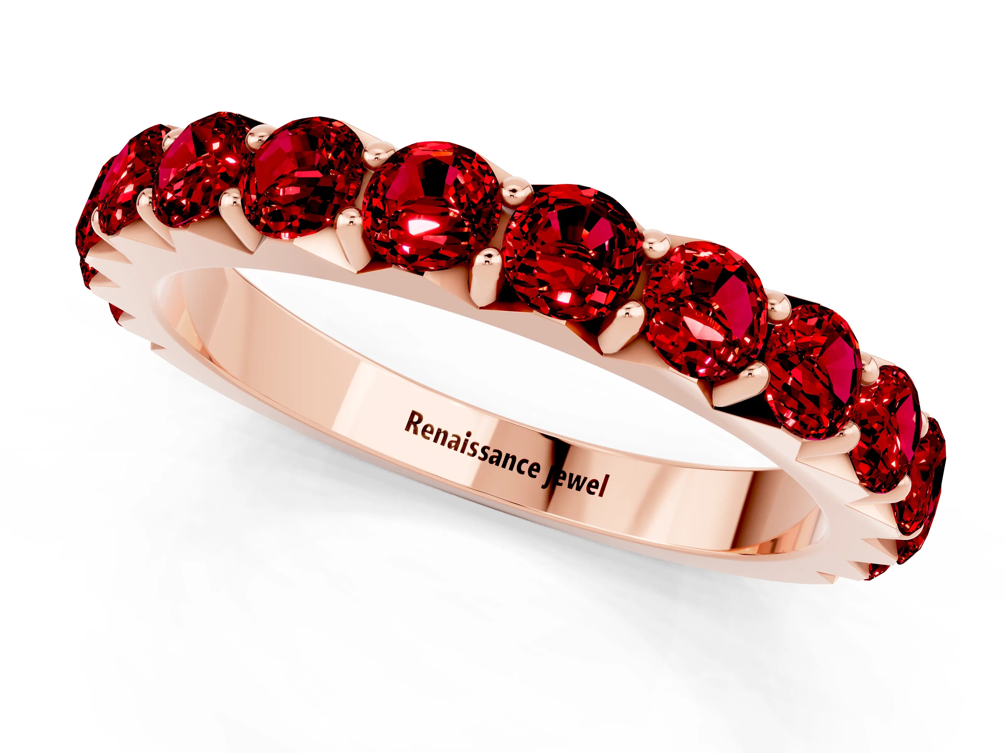 Rose gold Round Ruby Half Eternity Band with Classic Prong Setting_7