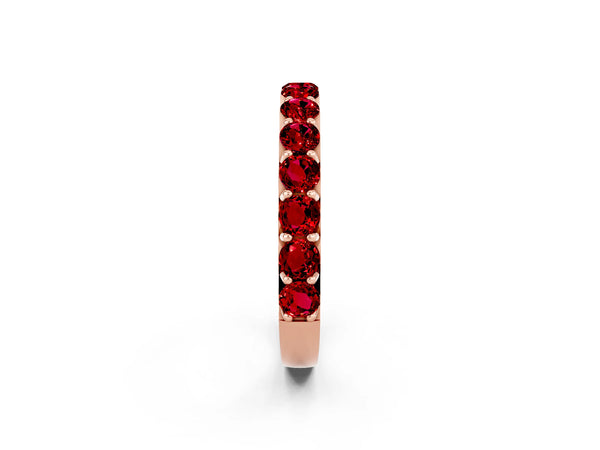 Rose Gold Round Lab-Grown Ruby Half Eternity Band with Claw Prong Setting