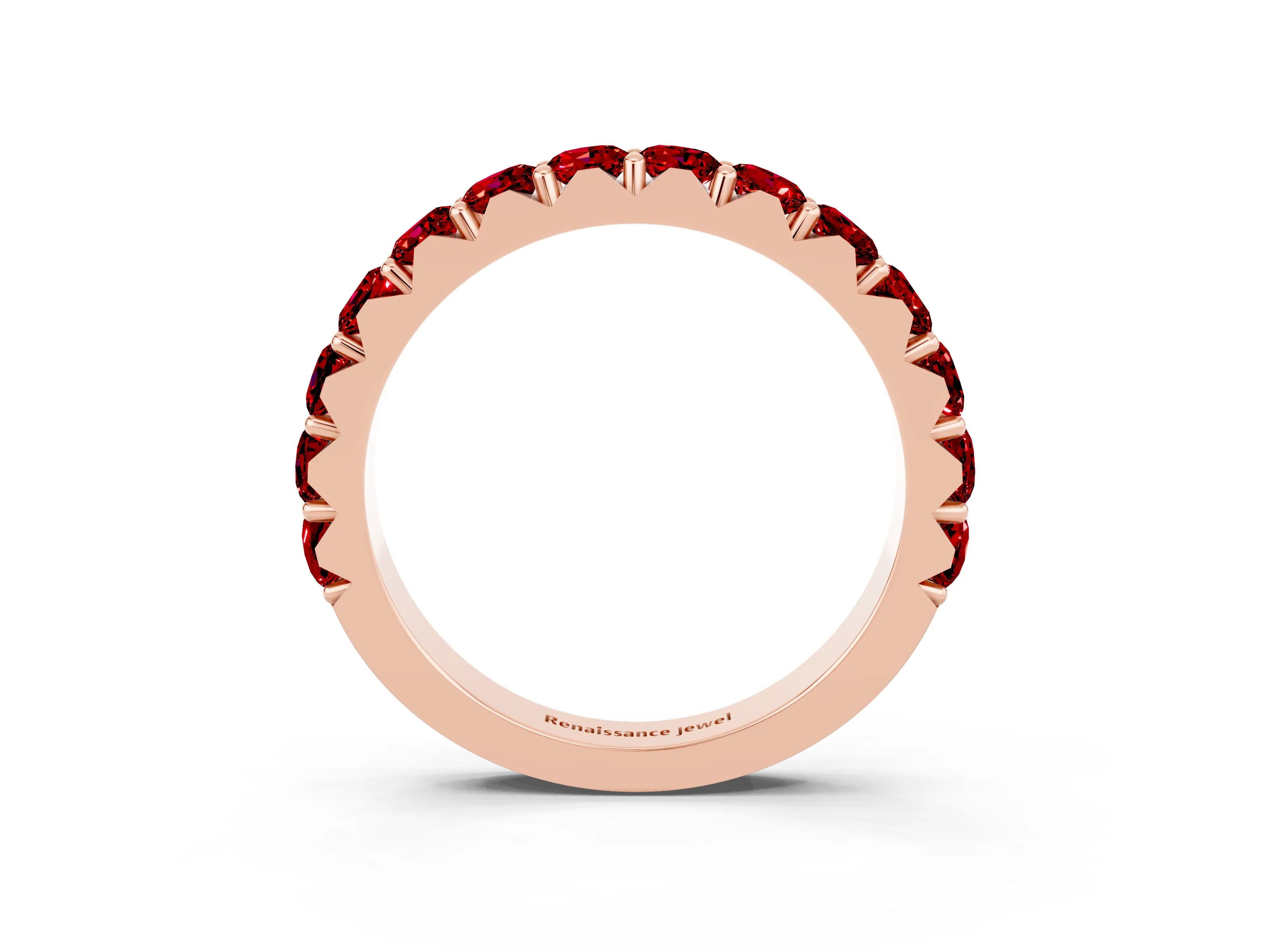 Rose gold Round Ruby Half Eternity Band with Classic Prong Setting_9