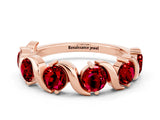 Rose gold Round Ruby Half Eternity Band with Wave Prong Setting_6