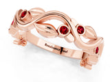 Rose gold Round Ruby Leaf Eternity Band with Bezel Setting_65