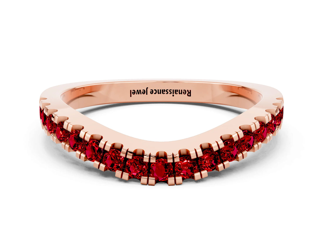 Rose gold Round Ruby Pavé Curved Band with Shared Prong Setting_6