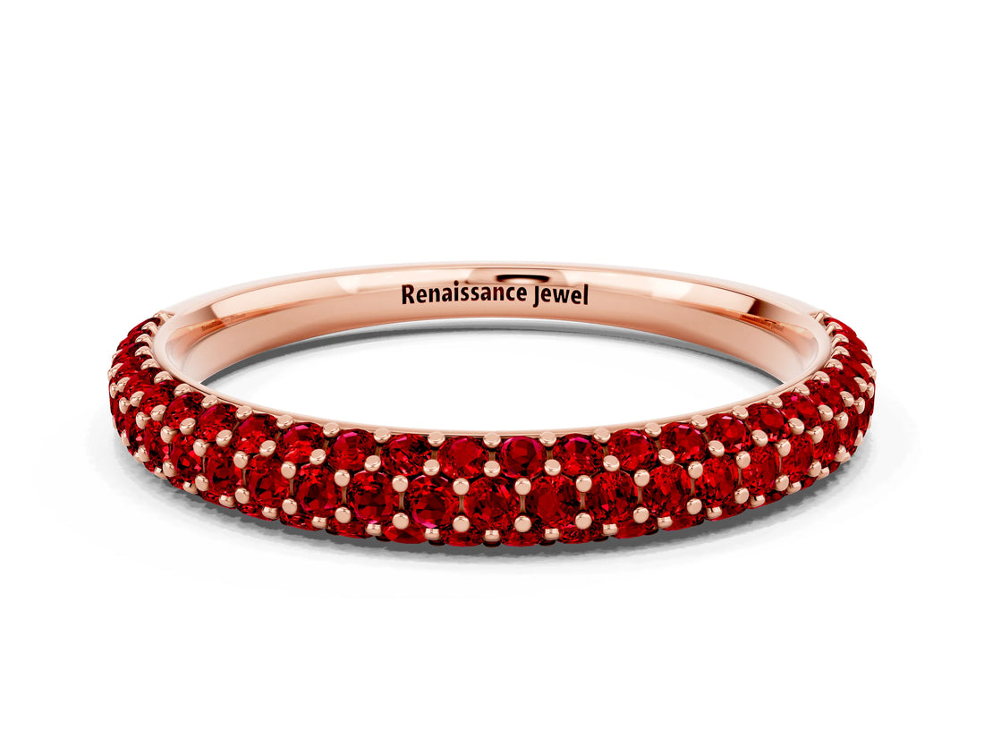 Rose gold Round Ruby Pavé Eternity Band with Shared Prong Setting_6