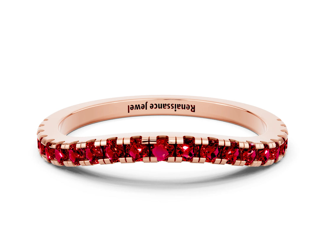 Rose gold Round Ruby Pavé Half Eternity Band with Shared Prong Setting_6