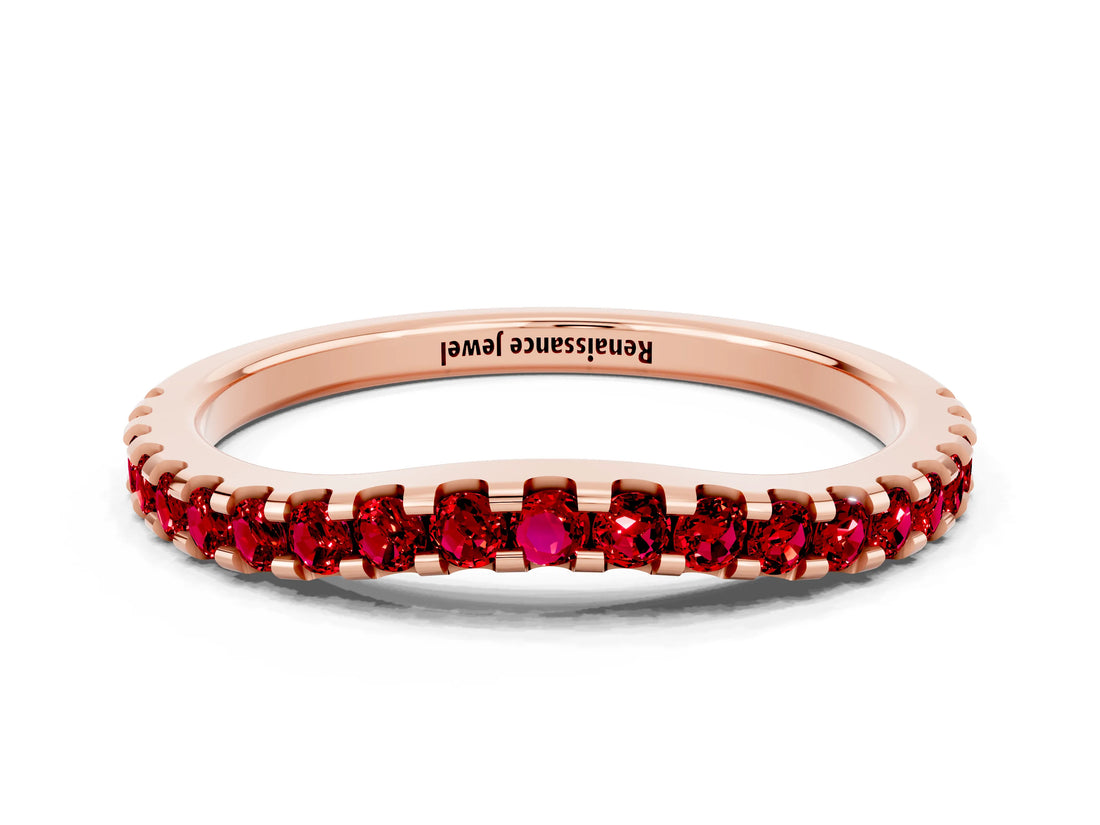 Rose gold Round Ruby Pavé Set Curved Wedding Band_6