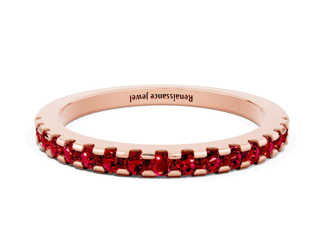 Rose gold Round Ruby Pavé Set Eternity Band with Micro Prong Setting_6