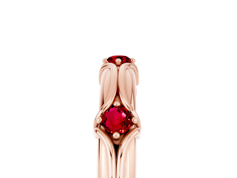 Rose gold Round Ruby Prong Set Milgrain Eternity Band_11