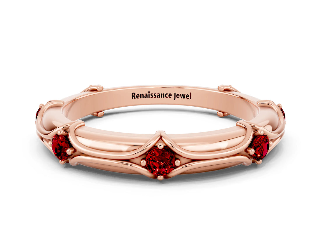 Rose gold Round Ruby Prong Set Milgrain Eternity Band_6