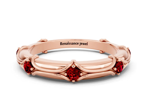 Rose gold Round Ruby Prong Set Milgrain Eternity Band_6