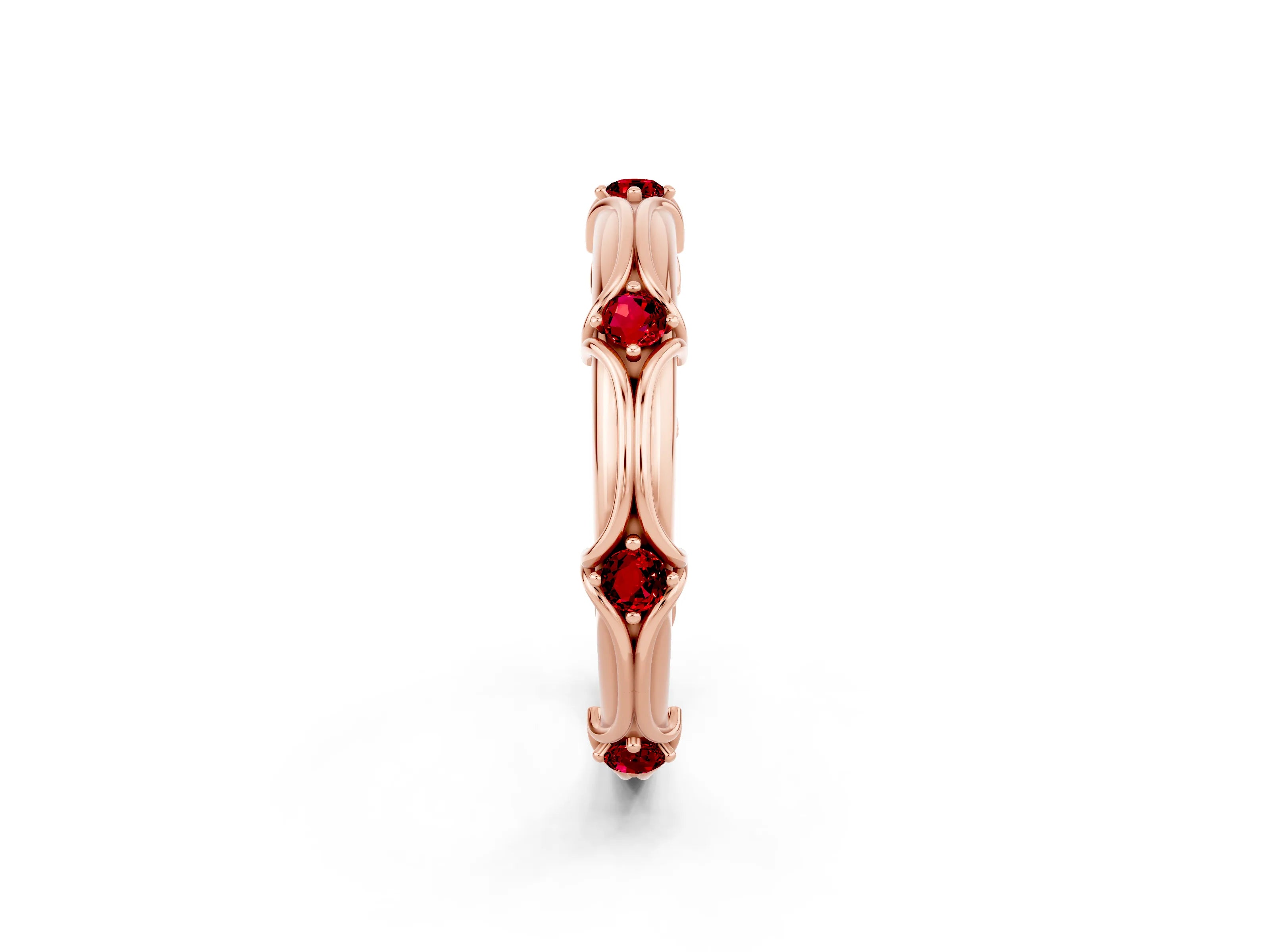 Rose gold Round Ruby Prong Set Milgrain Eternity Band_8