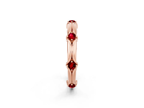 Rose gold Round Ruby Prong Set Milgrain Eternity Band_8
