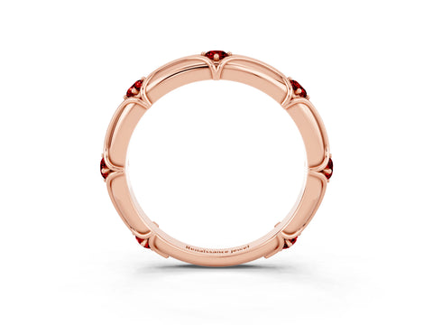 Rose gold Round Ruby Prong Set Milgrain Eternity Band_9