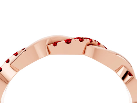 Rose gold Round Ruby Twist Eternity Band with Pavé Setting_10