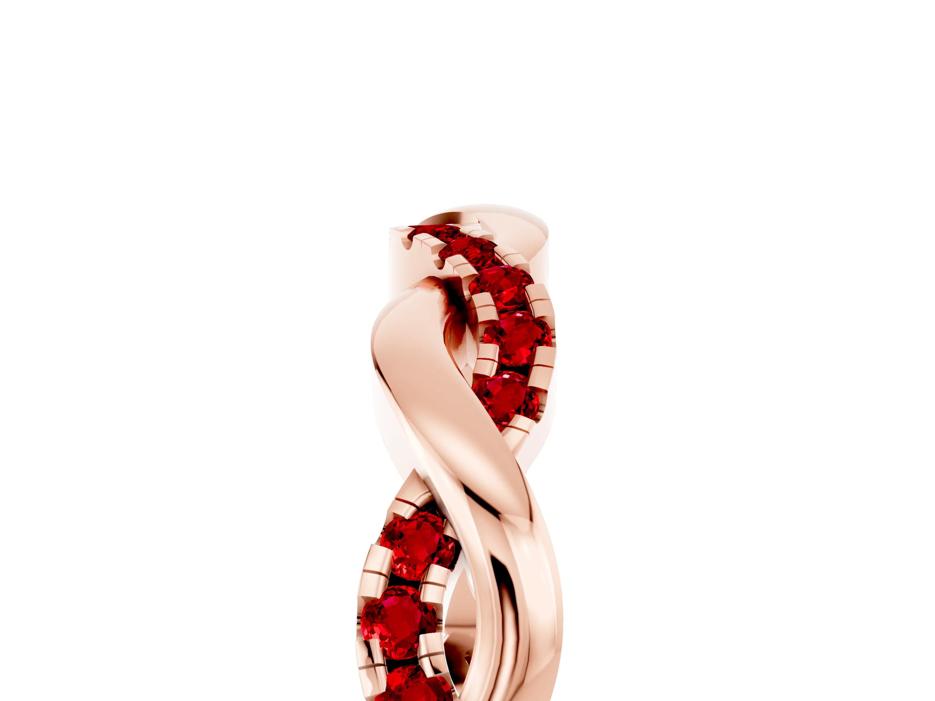Rose gold Round Ruby Twist Eternity Band with Pavé Setting_11