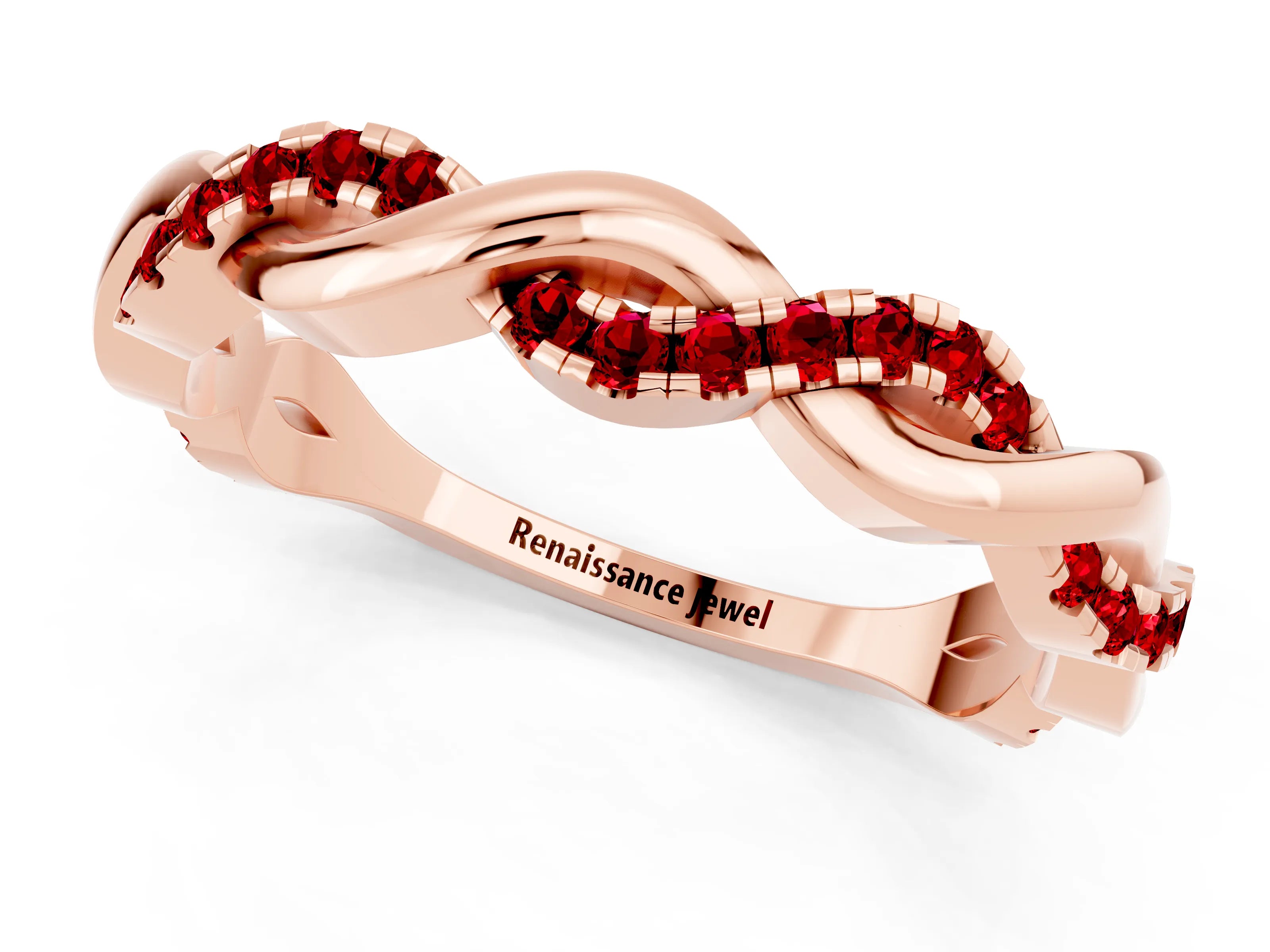 Rose gold Round Ruby Twist Eternity Band with Pavé Setting_7