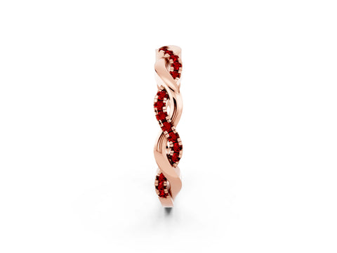 Rose gold Round Ruby Twist Eternity Band with Pavé Setting_8