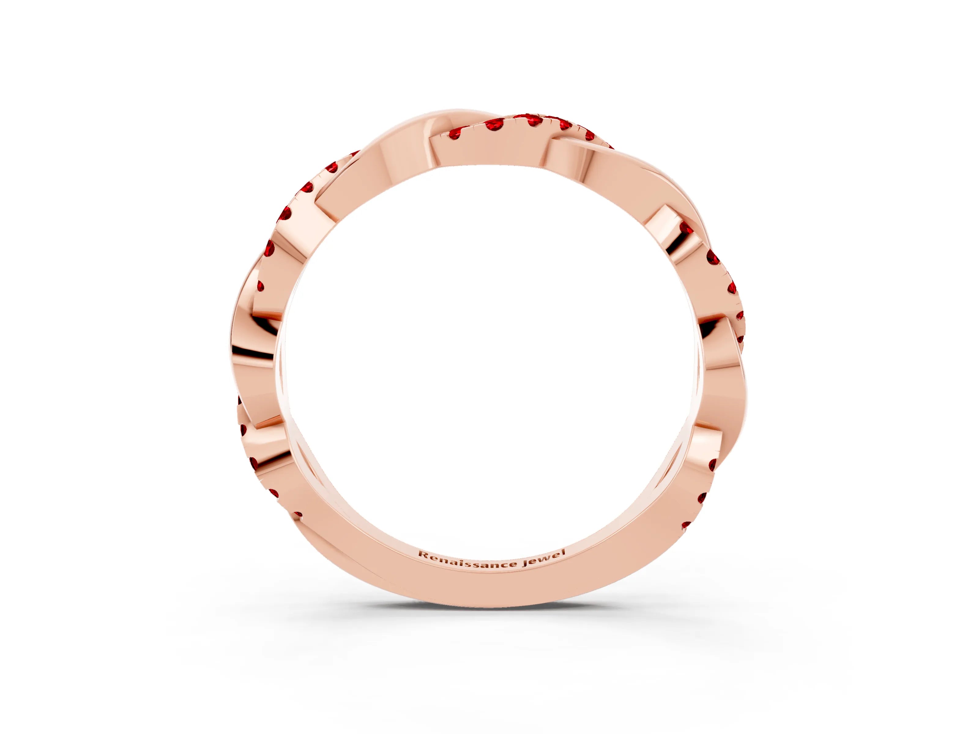Rose gold Round Ruby Twist Eternity Band with Pavé Setting_9