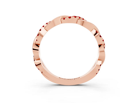 Rose gold Round Ruby Twist Eternity Band with Pavé Setting_9