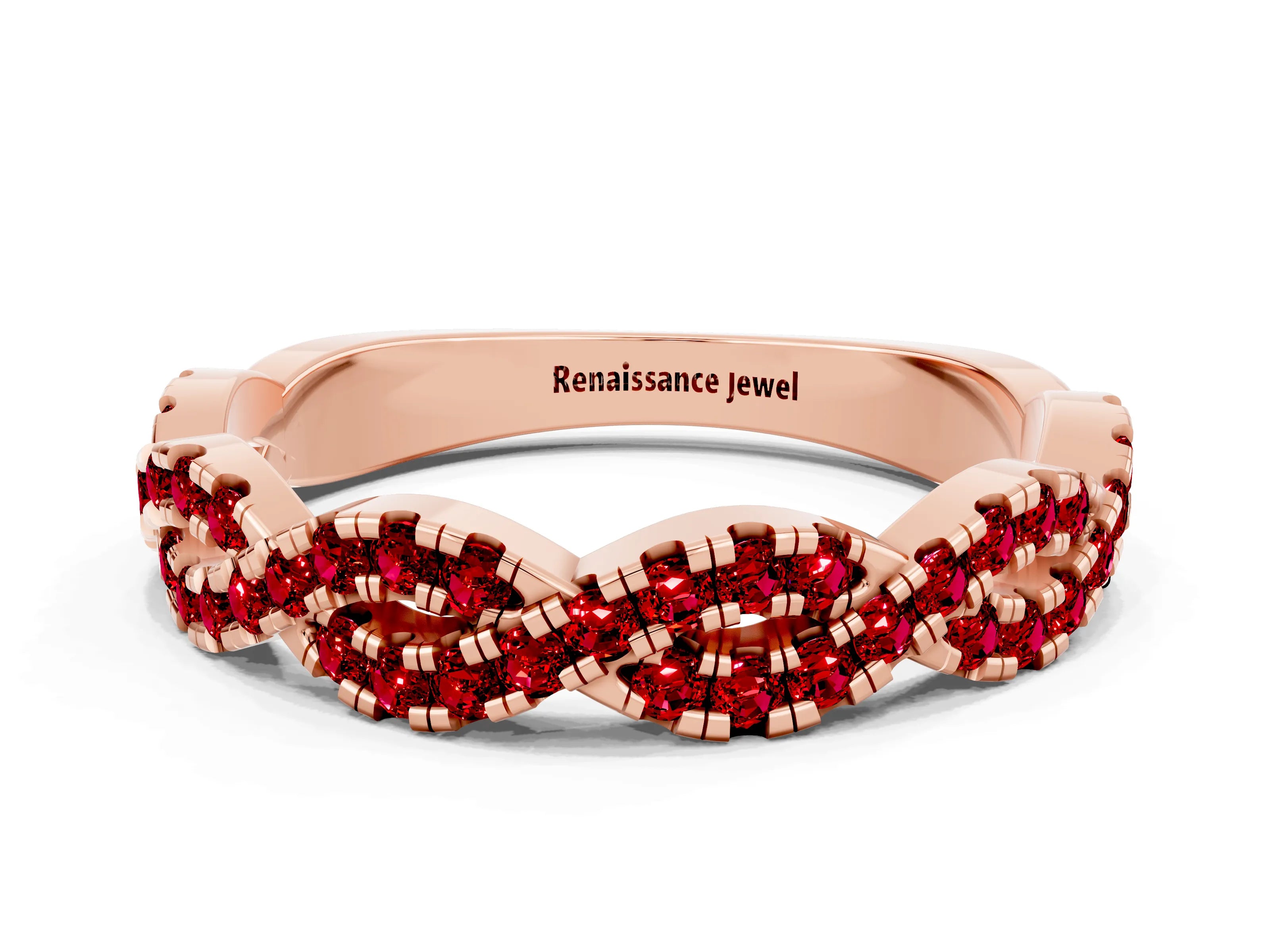 Rose gold Round Ruby Twisted Eternity Band with Pavé and Shared Prong Setting_6