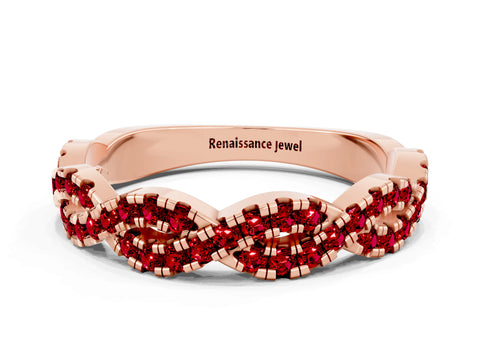 Rose gold Round Ruby Twisted Eternity Band with Pavé and Shared Prong Setting_6