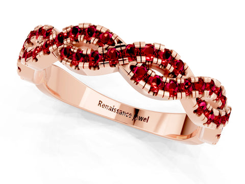 Rose gold Round Ruby Twisted Eternity Band with Pavé and Shared Prong Setting_7
