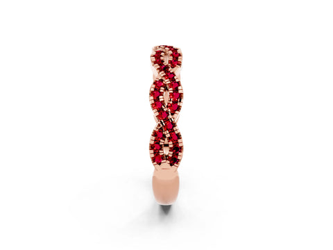 Rose gold Round Ruby Twisted Eternity Band with Pavé and Shared Prong Setting_8