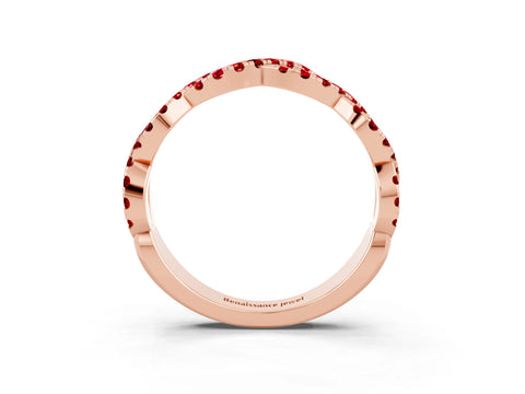 Rose gold Round Ruby Twisted Eternity Band with Pavé and Shared Prong Setting_9