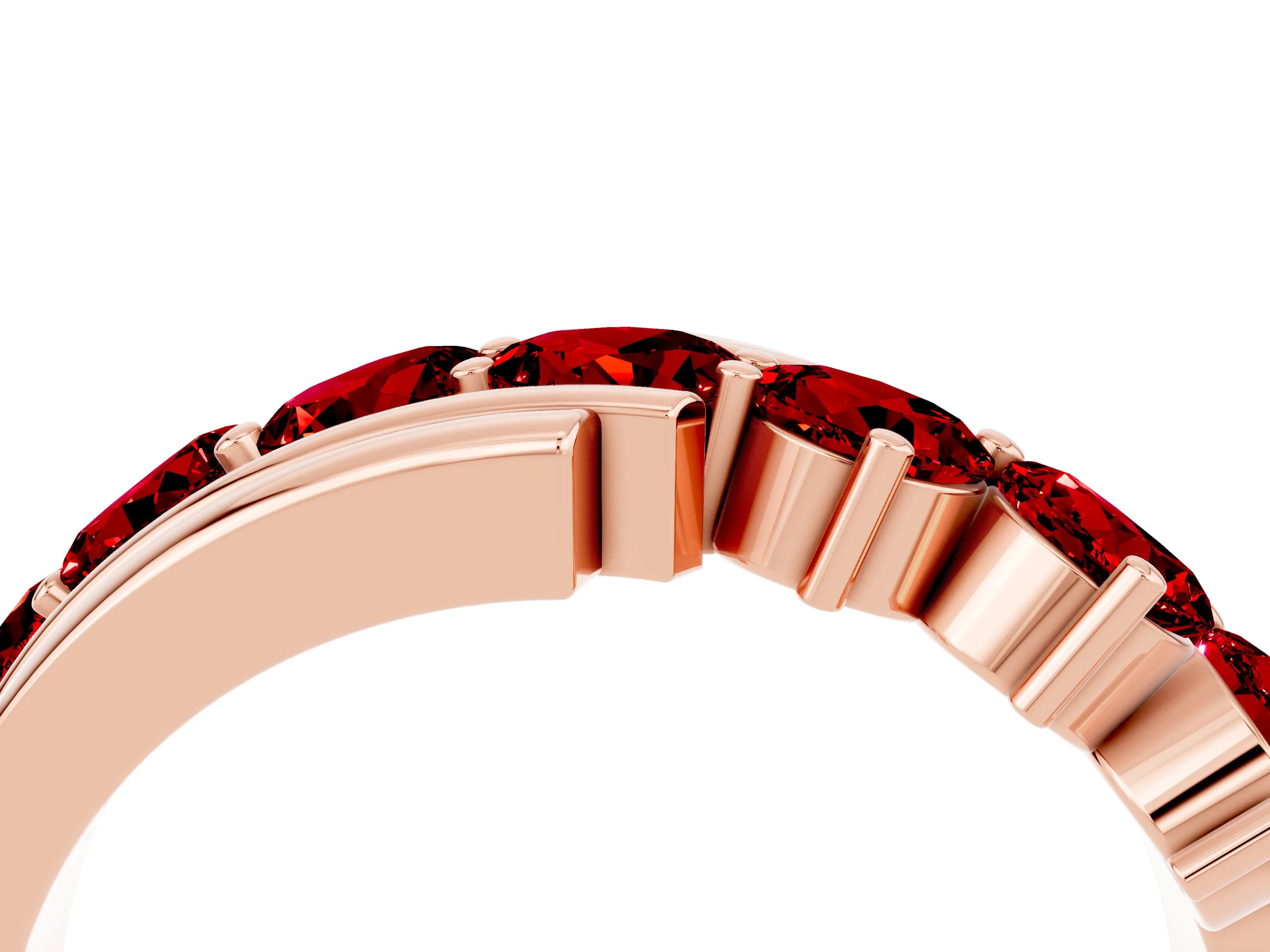 Rose gold Round Ruby Wave Band with Channel and Shared Prong Setting_22