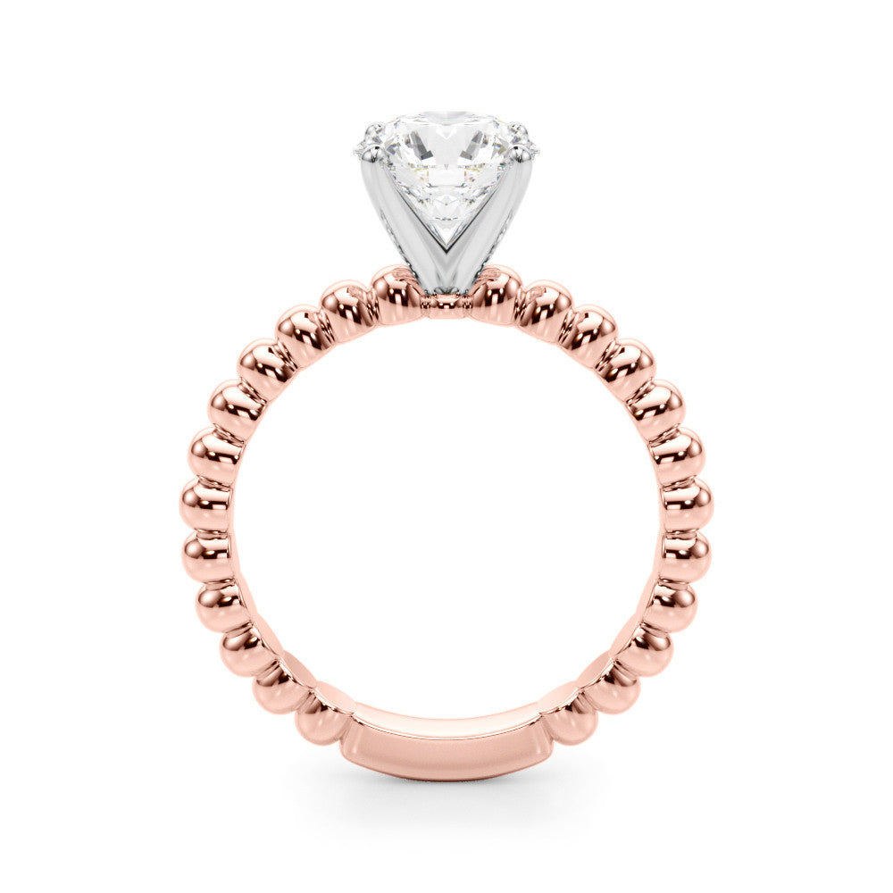 Rose gold Round Solitaire Beaded Band Prong Setting Ring 2