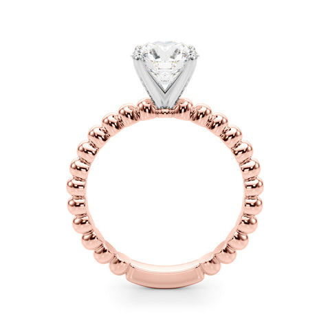 Rose gold Round Solitaire Beaded Band Prong Setting Ring 2