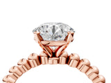 Rose gold Round Solitaire Beaded Band Prong Setting Ring 4